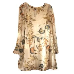 Roxy Amazing Wave Sheer Overlay Long Sleeve Flowy Floral Tunic Dress Medium